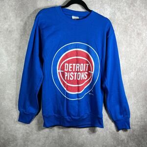 Vintage Detroit Pistons Sweatshirt Medium Blue Signal Sports Crew Basketball NEW